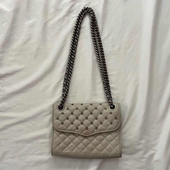 Rebecca Minkoff Light Gray Studded Quilted Leather Crossbody Shoulder Bag - Picture 2 of 7
